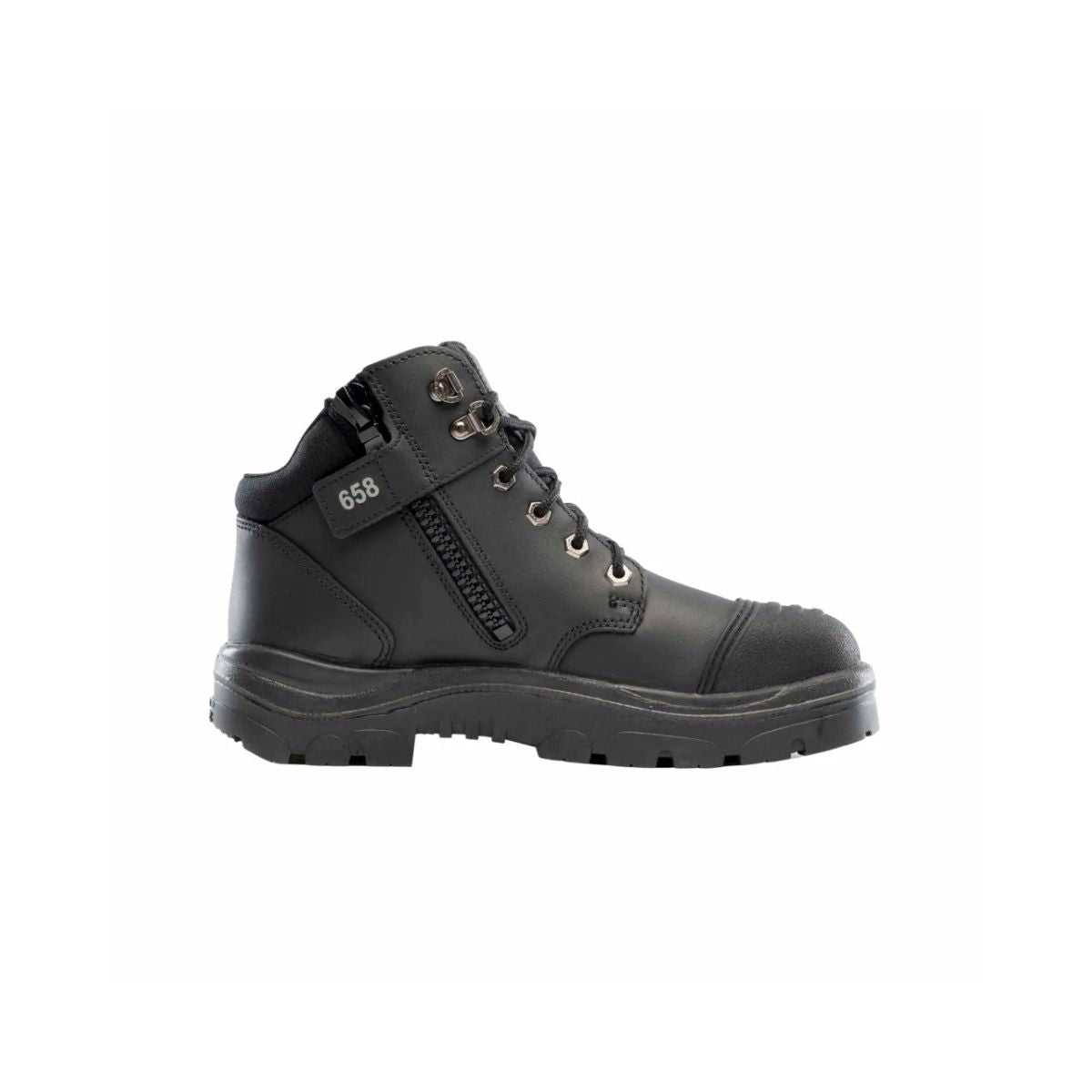 Steel Blue Parkes zip scuff safety boot worn by user