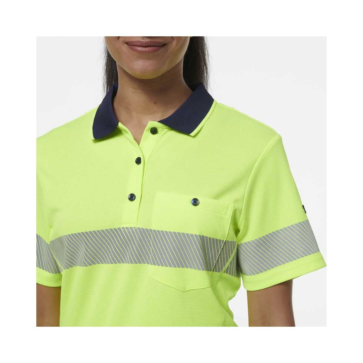 KingGee women's Workcool SS polo K44224 close up logo placement