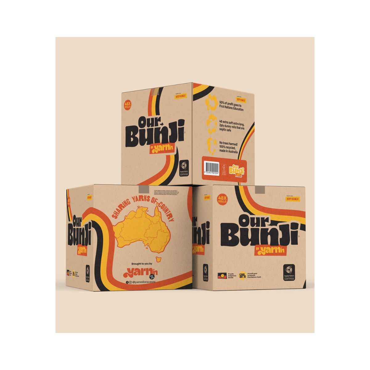 yarn'n Bunji Toilet Paper 2ply 400sheet Recylced Rolls OBTP48AK07 (Carton of 48)