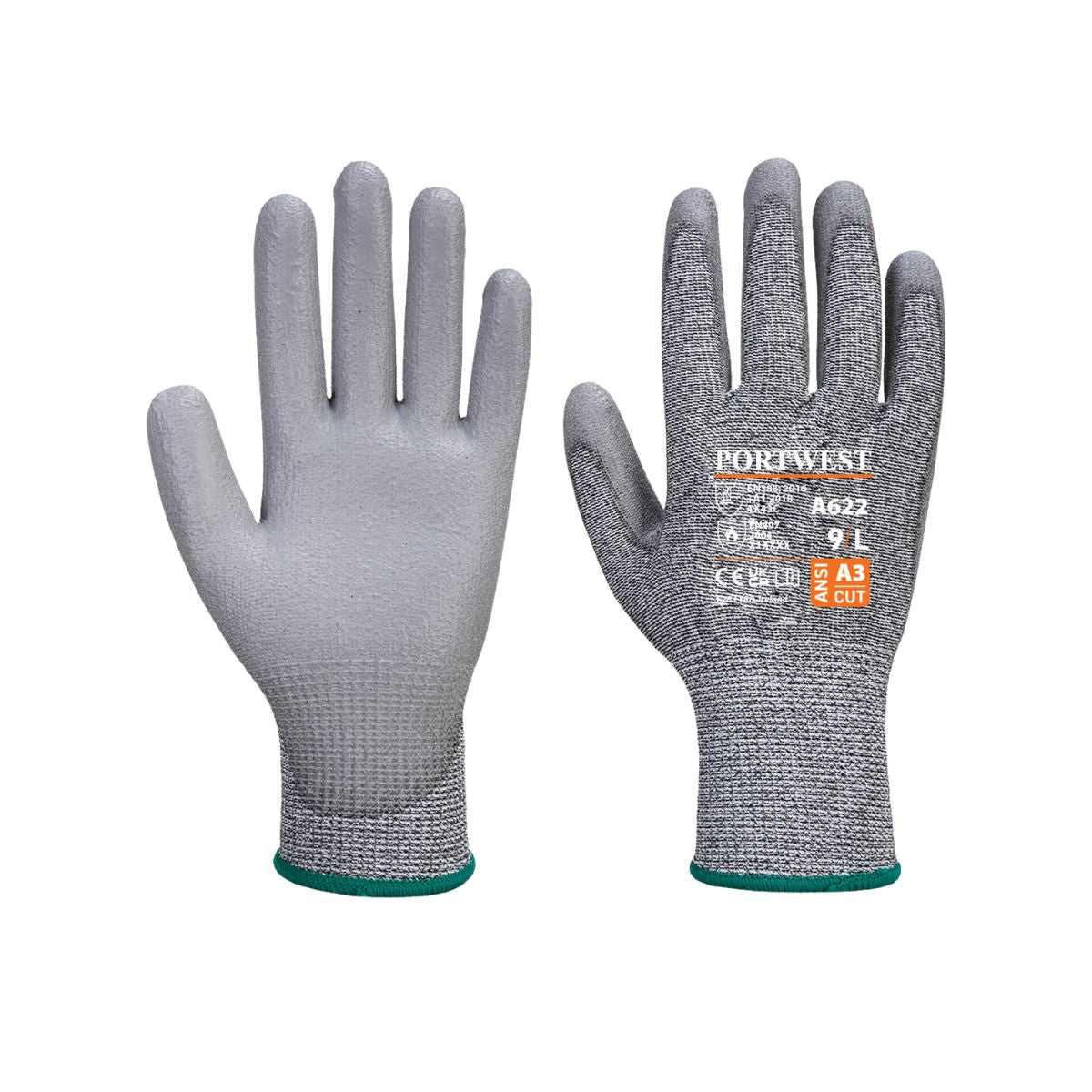 Portwest MR cut PU palm glove grey front view