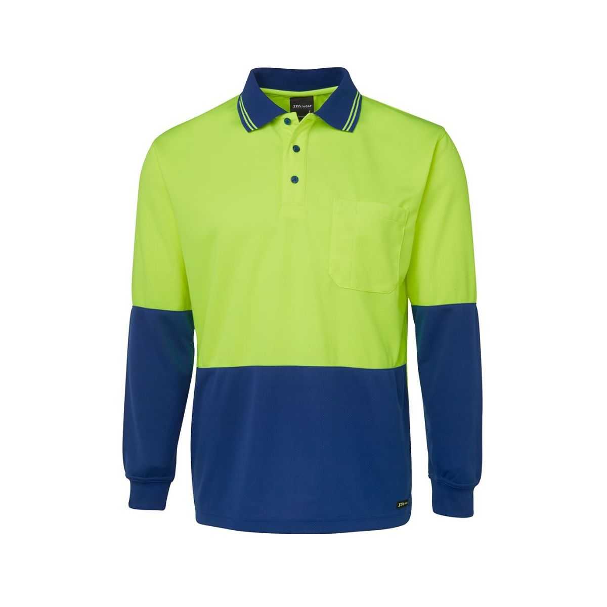 Hi Vis Traditional Long Sleeve Polo Shirt 6HVPL in Lime/Royal Blue