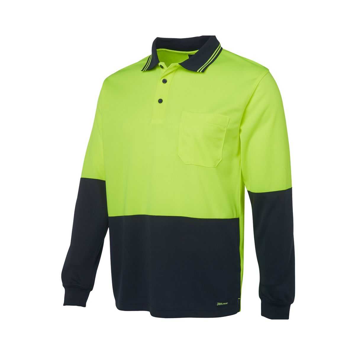 Hi Vis Traditional LS polo close up logo placement