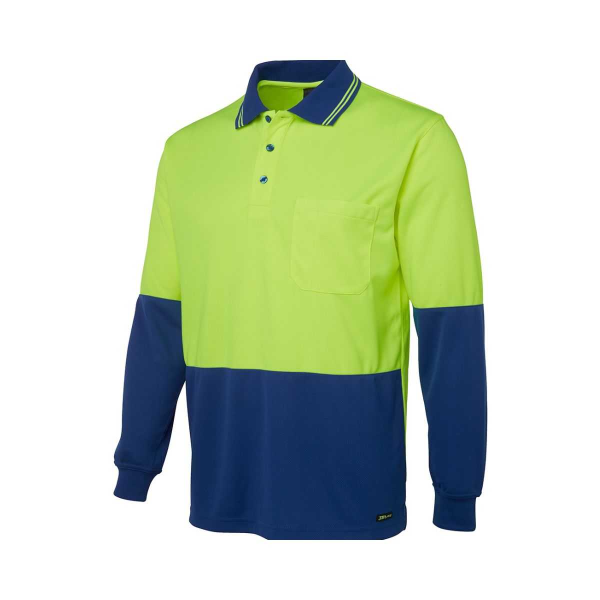Hi Vis Traditional Long Sleeve Polo Shirt 6HVPL in Lime/Royal Blue, additional view