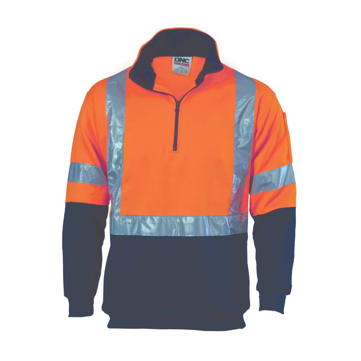 DNC HiVis 1/2 Zip Fleecy with ‘X’ Back & additional Tape on Tail Sweat Shirt with Reflective Tape 3930