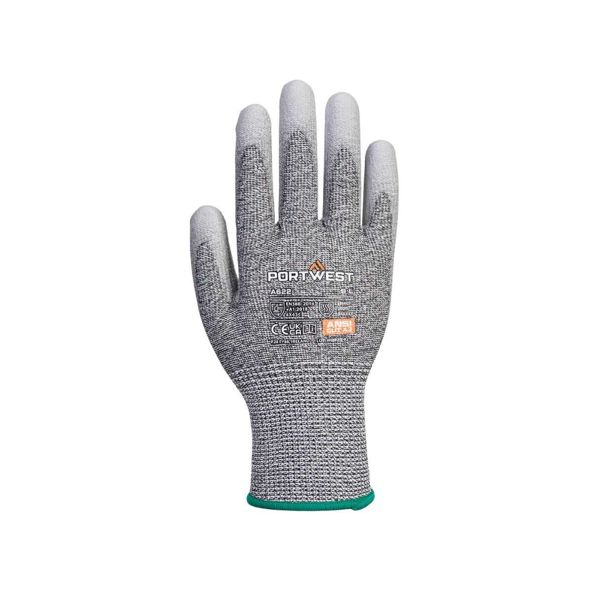 Portwest MR cut PU palm glove grey back view