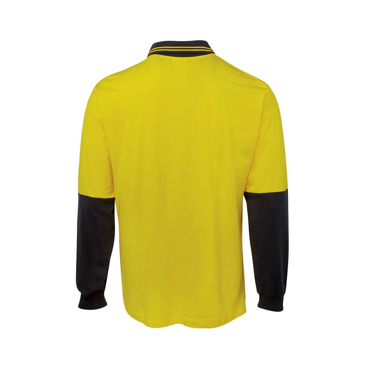 JB's Hi Vis Long Sleeve Cotton Polo 6CPHL in Yellow/Black, rear view
