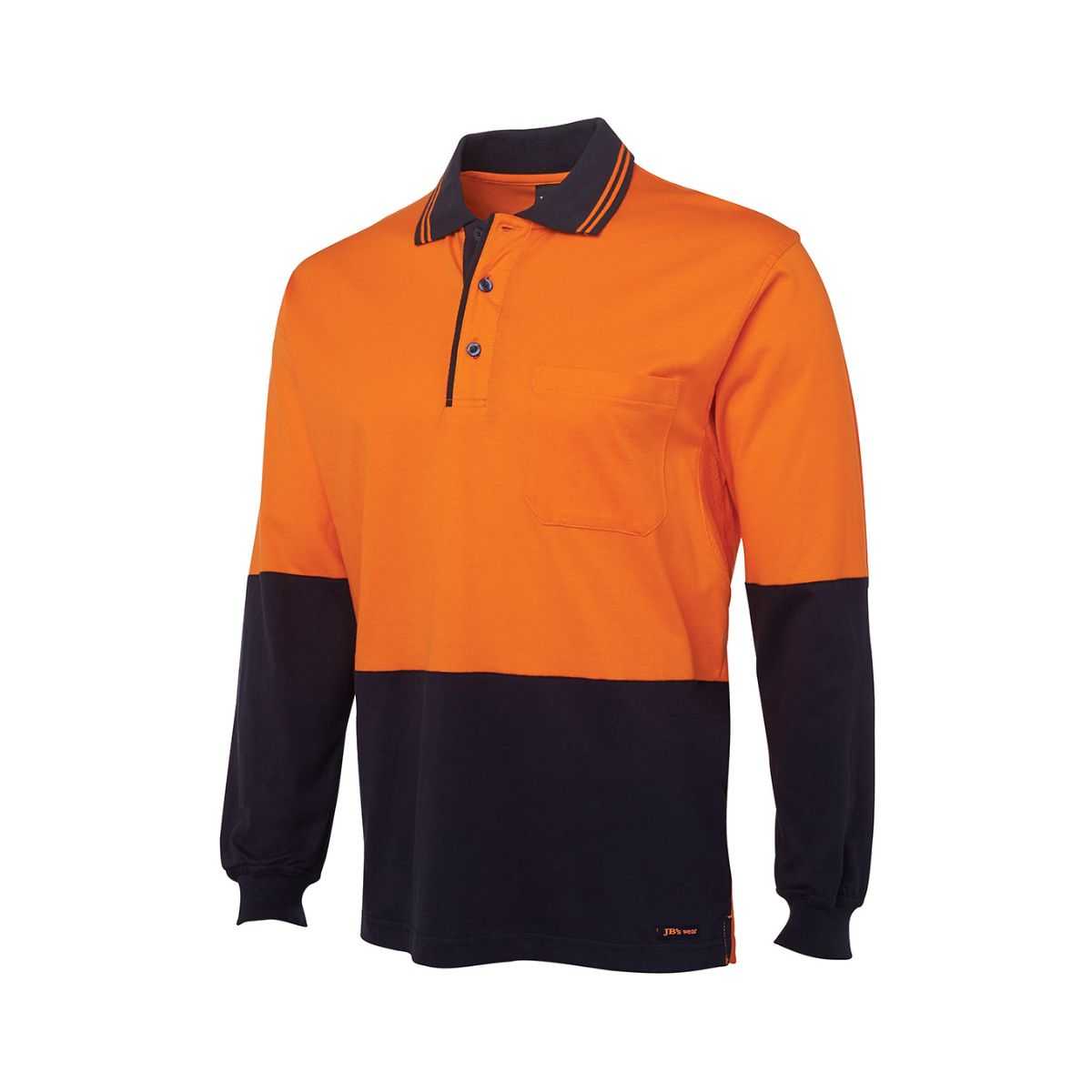 JB's Hi Vis Long Sleeve Cotton Polo 6CPHL in Orange/Navy, additional view