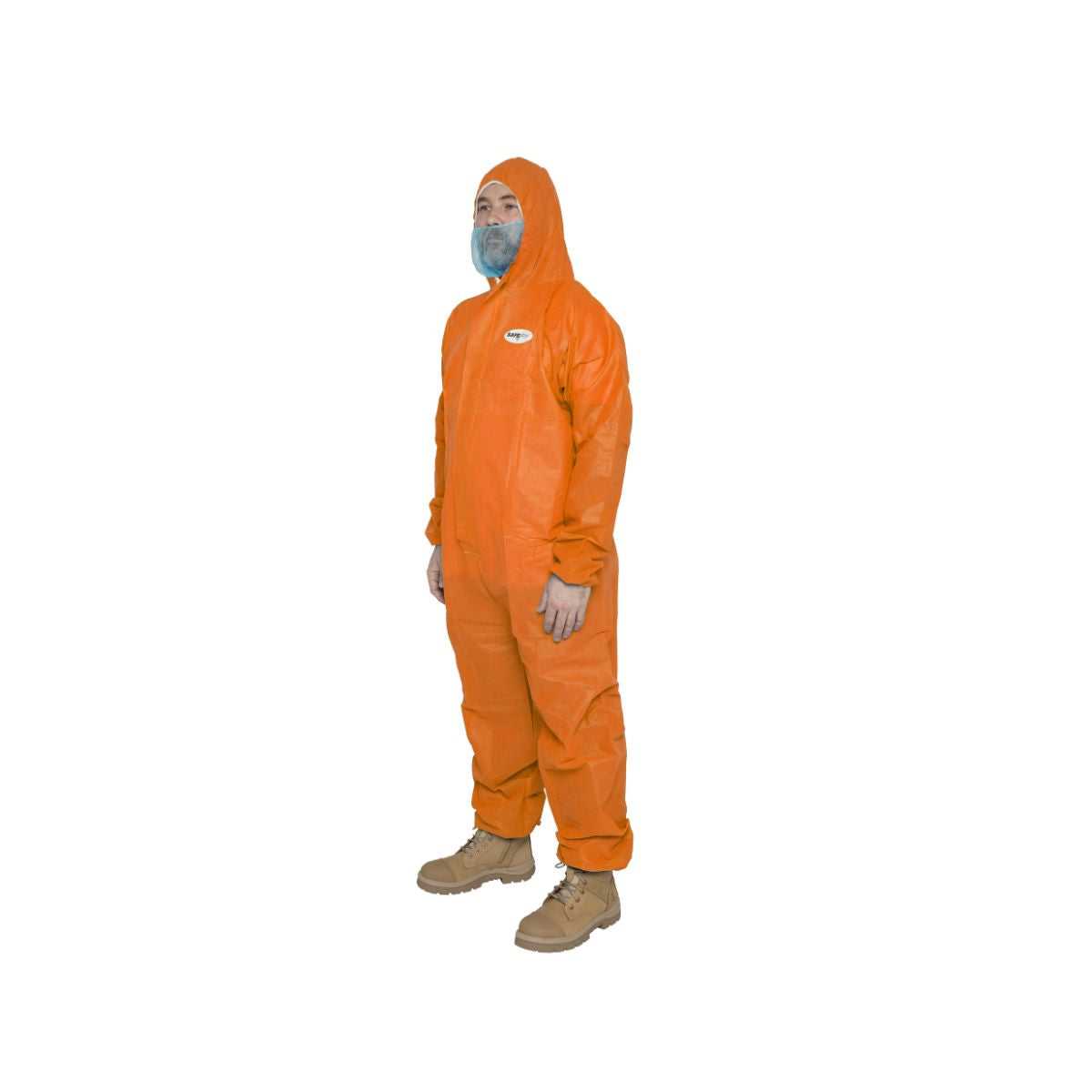 Disposable coverall orange SMS hood detail