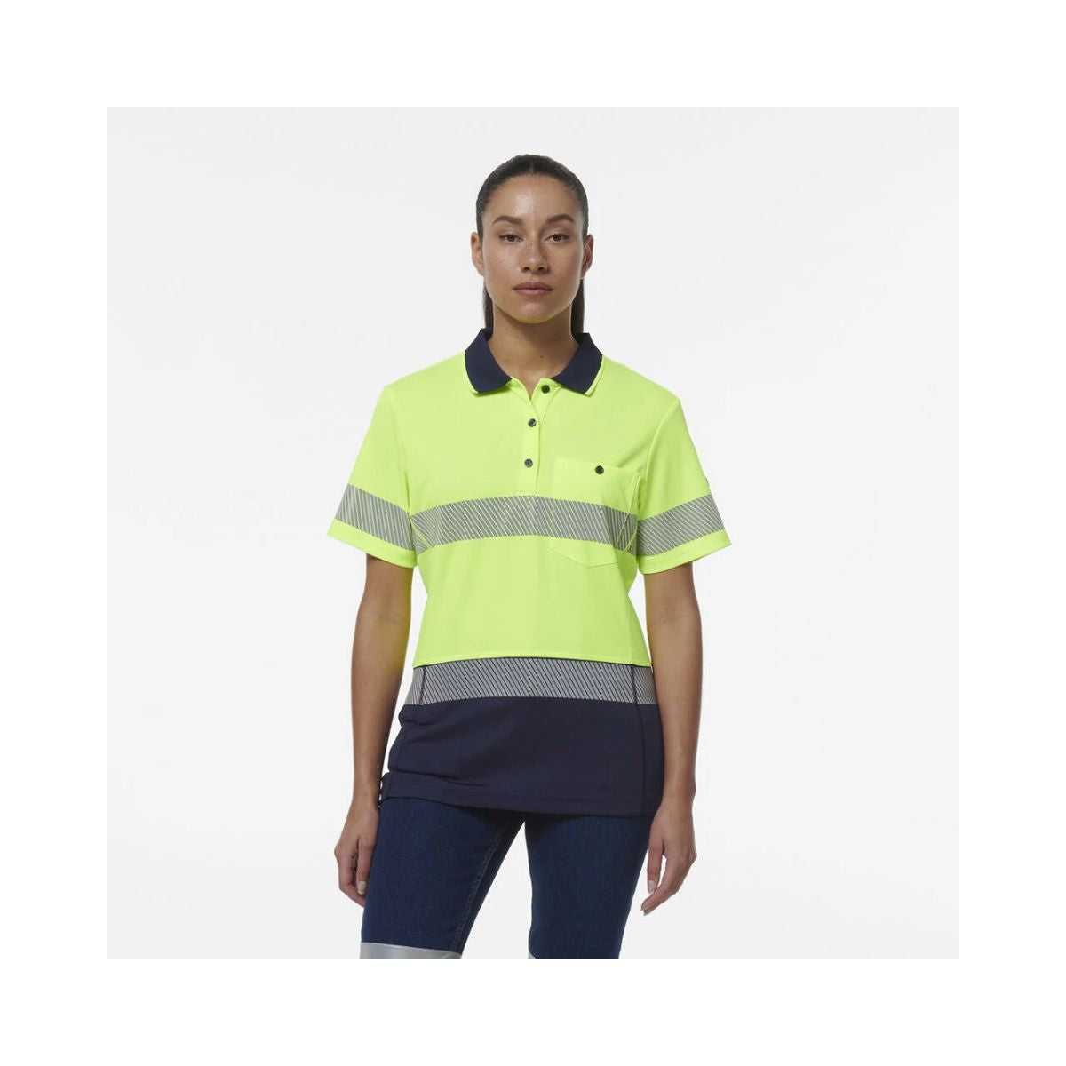 KingGee women's Workcool SS polo K44224 reflective tape detail