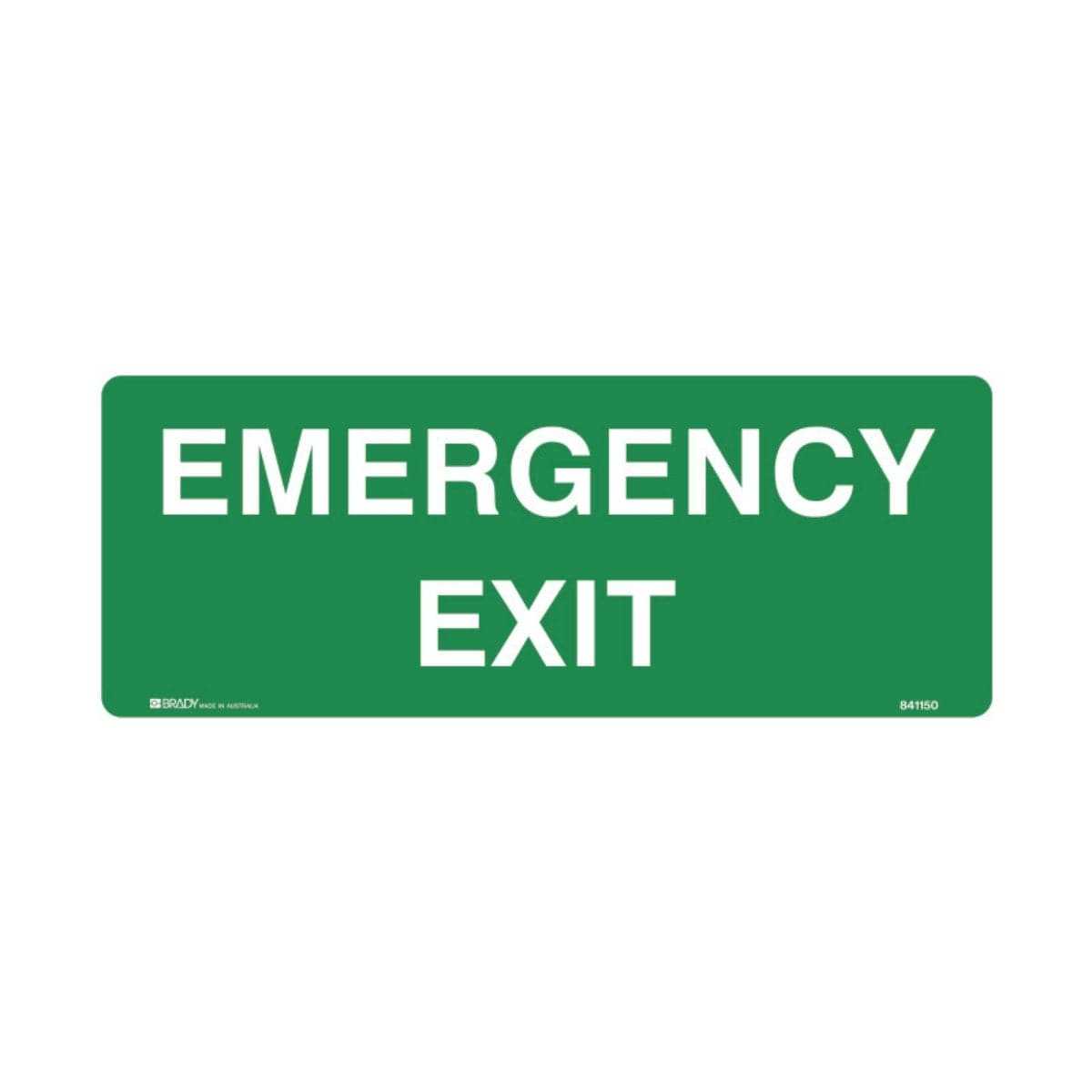 Green safety sign with bold white text reading 'EMERGENCY EXIT'