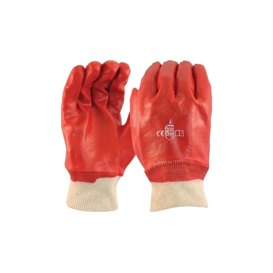 Red PVC Glove Knitted Wrist AS11CB (Pack of 12)