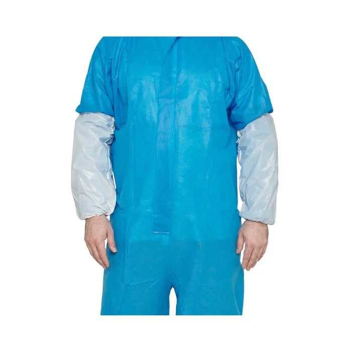 Blue disposable sleeve covers for protective apparel