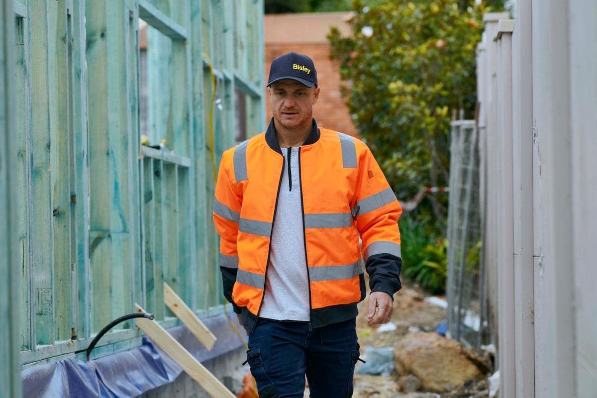 Hi Vis Bomber Jacket on model walking
