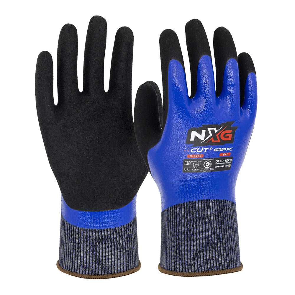 NXG™ Cut D Grip FC Blue/Black Liquid Resistant Nitrile Gloves C-3270VX (Pack Of 12)
