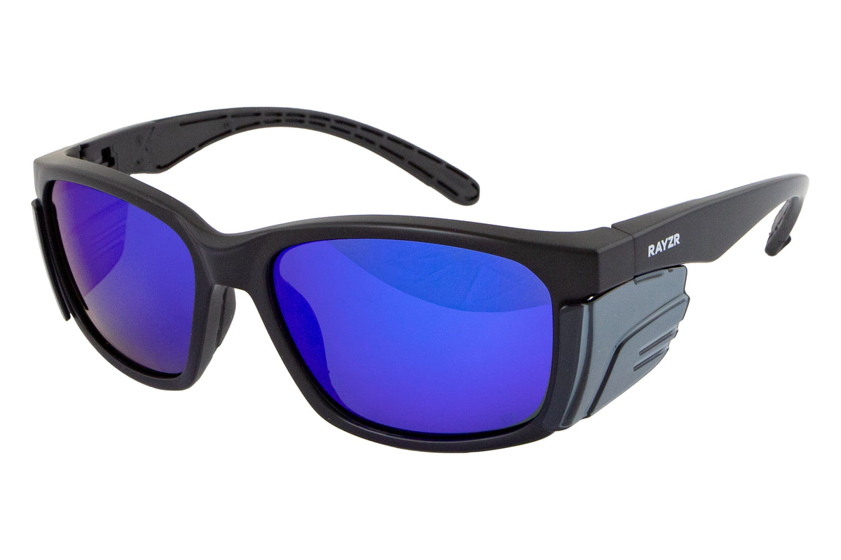 Maxisafe Rayzr Safety Glasses - Matte Black Frame - Blue Mirror Polarised