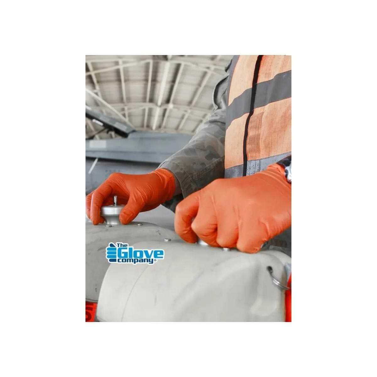 TGC Hi-Vis Orange Nitrile Gloves in Use