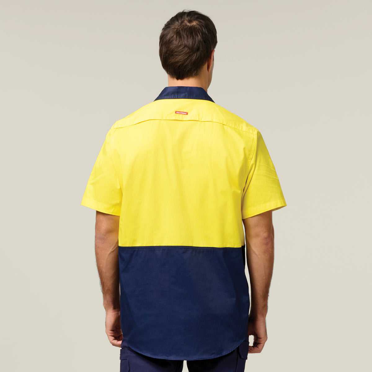 Hard Yakka Koolgear Core Hi-Vis Lightweight Vented Short Sleeve Cotton Shirt Y04620 in Yellow/Navy