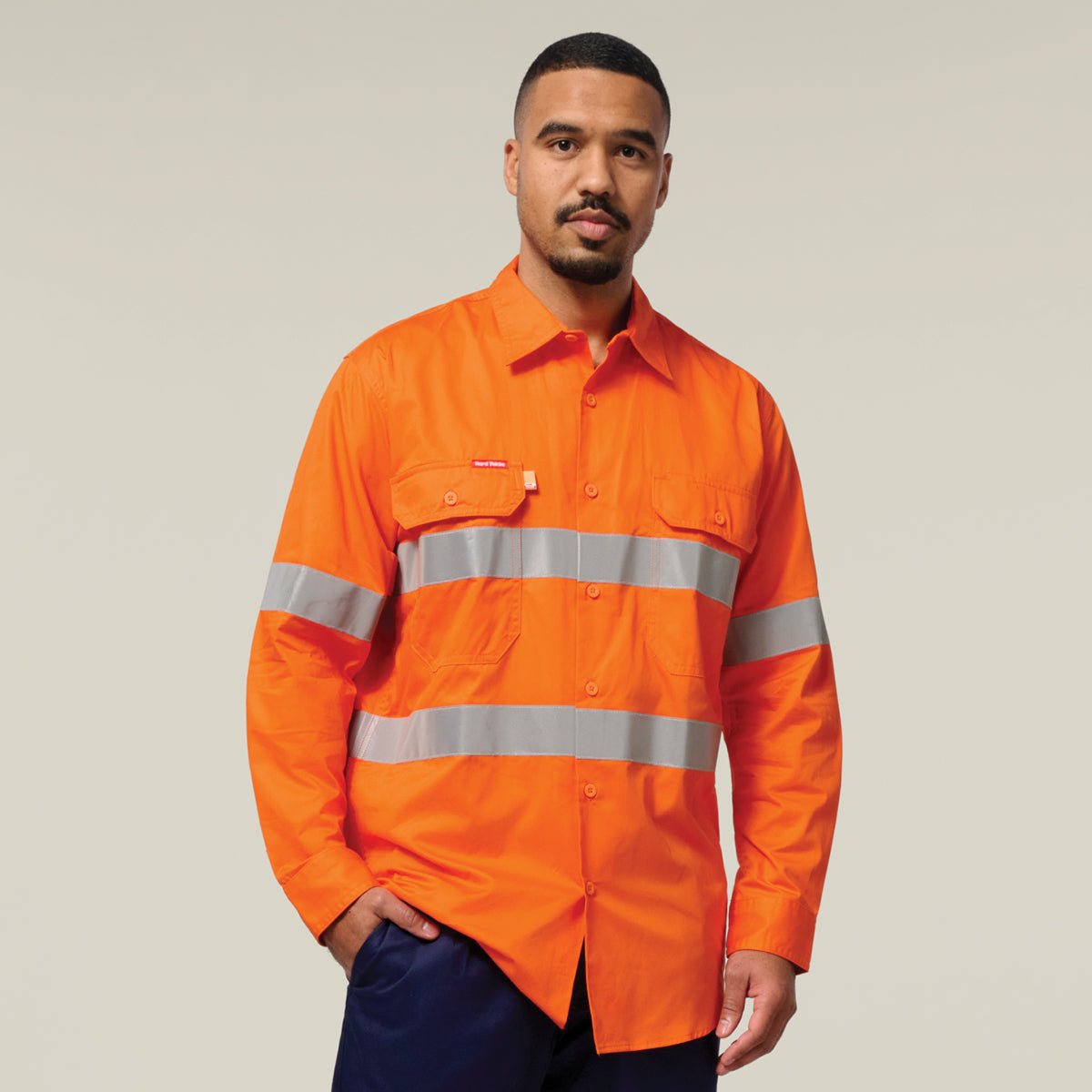 Hard Yakka Koolgear Core Hi-Vis Taped Vented Cotton Twill Shirt Y07996 in Safety Orange