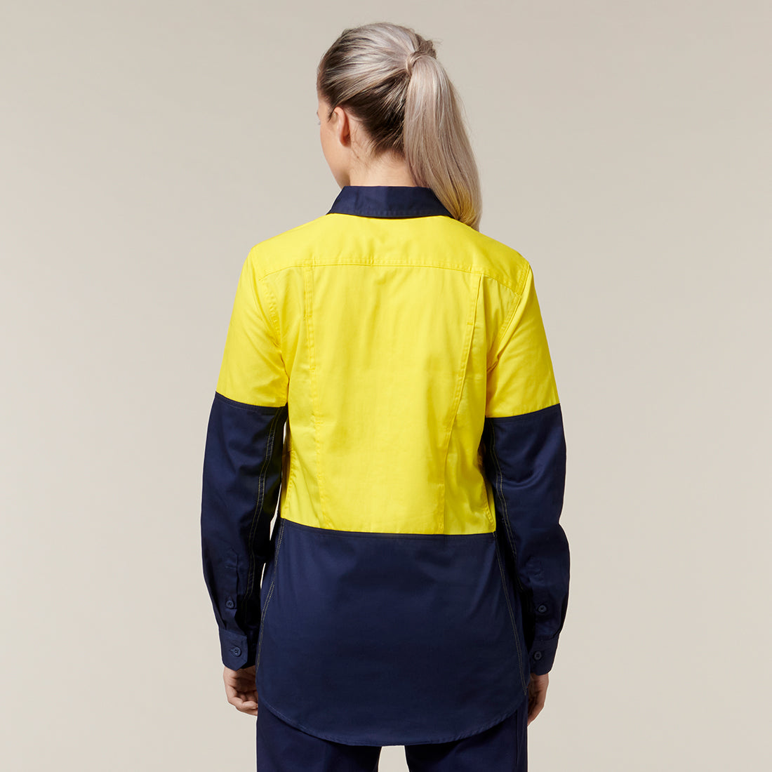 Hard Yakka Women's Koolgear Core 2 Tone Hi-Vis Vented Long Sleeve Shirt Y08225 in Yellow/Navy