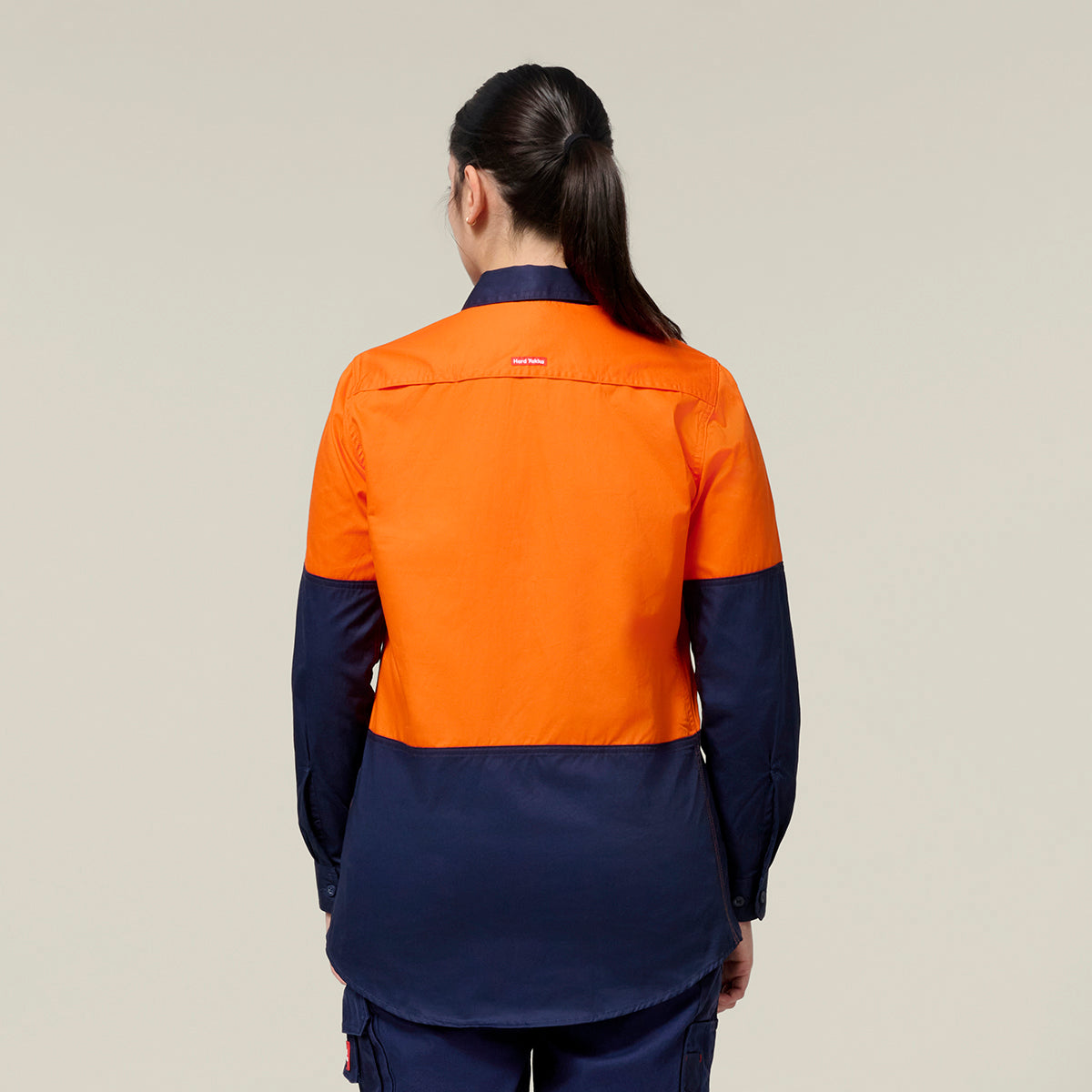 Hard Yakka Women's Koolgear Long Sleeve Hi-Vis 2 Tone Vented Shirt Y08423 in Orange/Navy