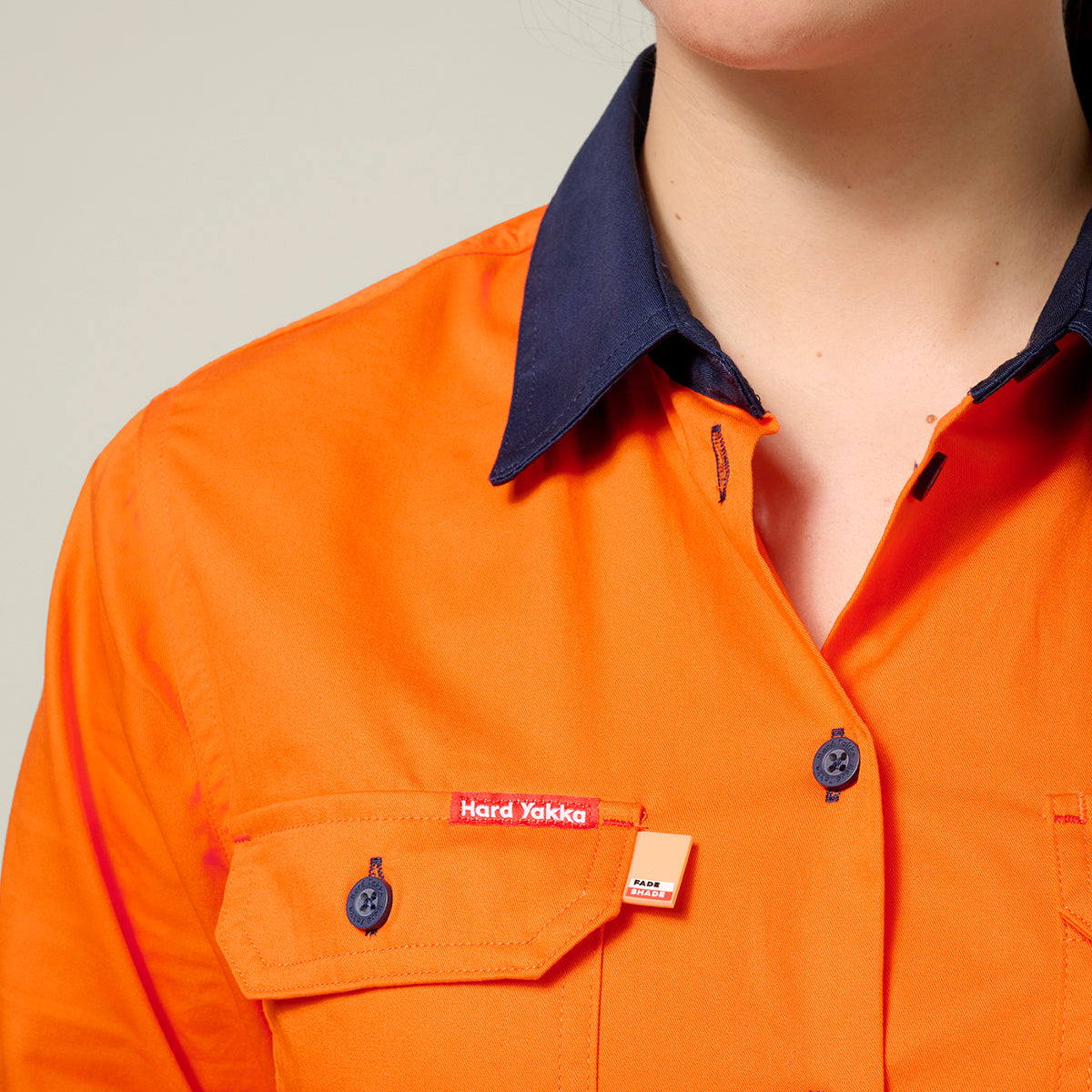 Hard Yakka Women's Koolgear Long Sleeve Hi-Vis 2 Tone Vented Shirt Y08423 in Orange/Navy