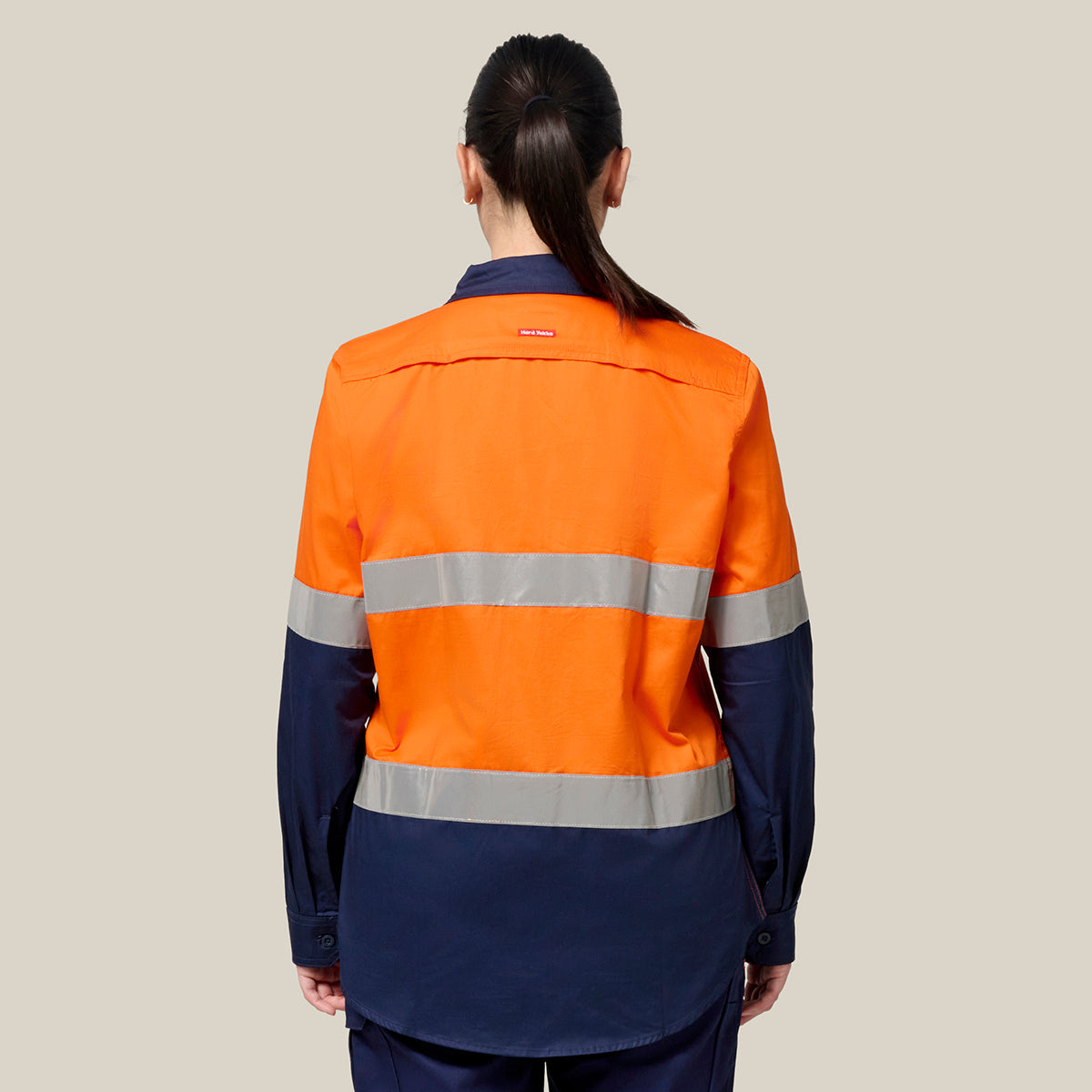 Hard Yakka Women's Koolgear Hi-Vis Lightweight 2 Tone Taped Long Sleeve Shirt Y08805 in Orange/Navy