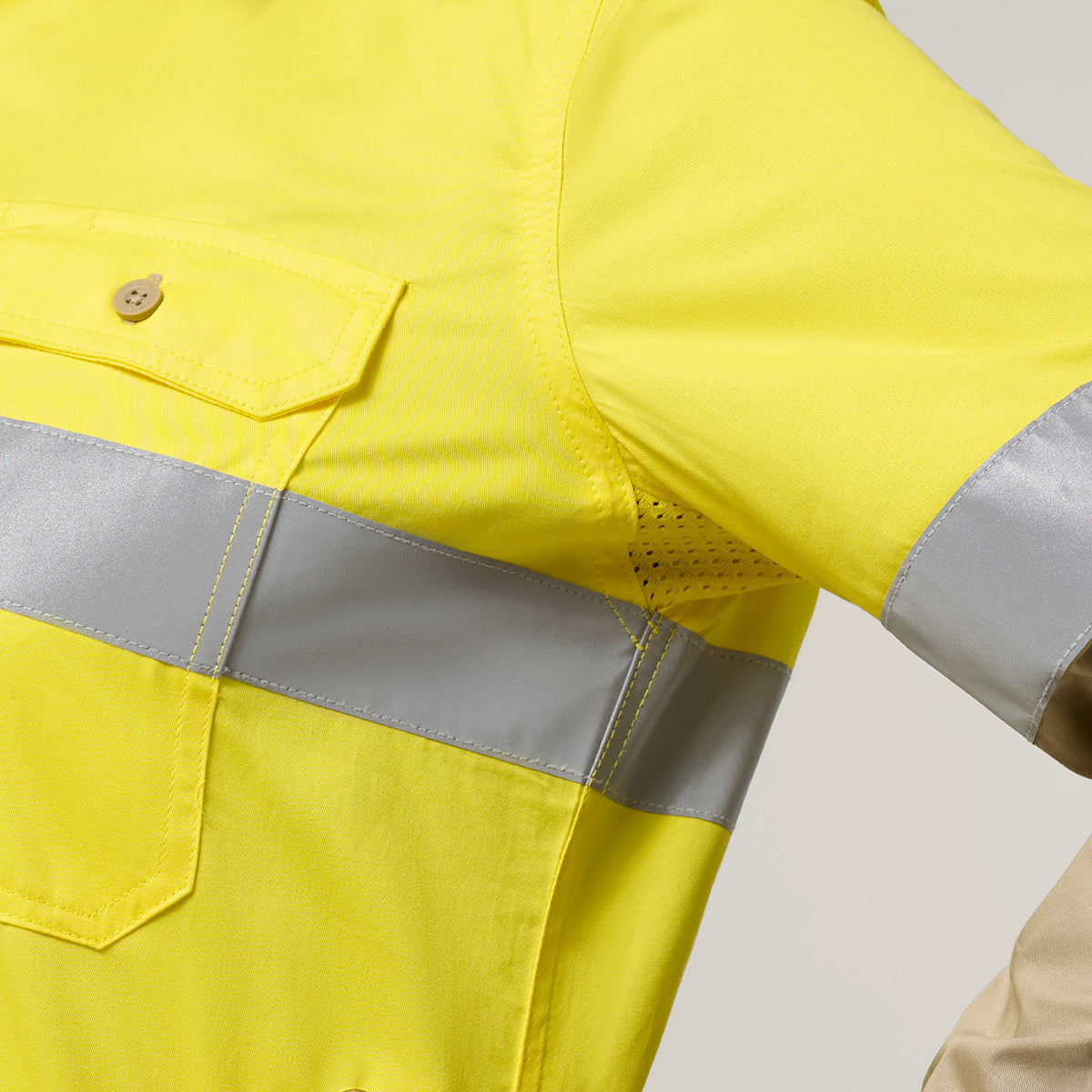 Hard Yakka Women's Koolgear Hi-Vis Lightweight 2 Tone Taped Long Sleeve Shirt Y08805 in Yellow/Khaki