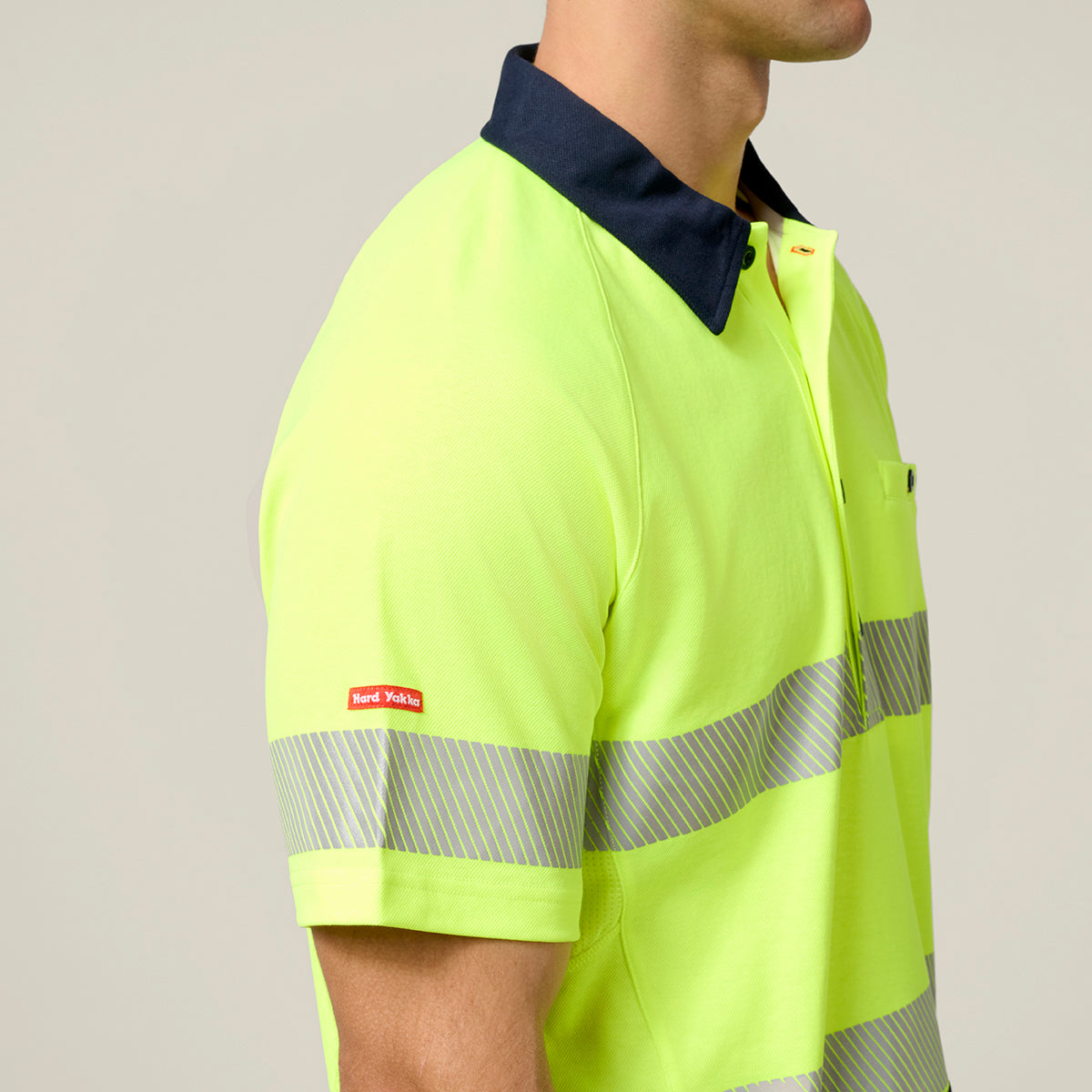 Hard Yakka Koolgear Core Hi-Vis 2 Tone Taped Vented Short Sleeve Polo Y11383 in Yellow/Navy