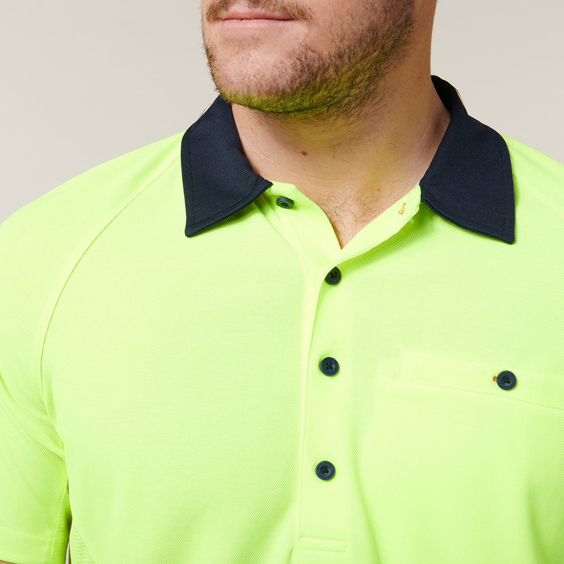 Hard Yakka Koolgear Core Hi-Vis 2 Tone Vented Short Sleeve Polo Y11396 in Yellow/Navy
