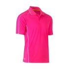Back view of pink workwear polo with reflective piping