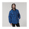 Close-up of men's blue check flannel workwear shirt with chest pockets