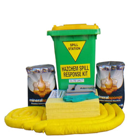 120 Litre Hazchem Spill Kit components including absorbents and response tools