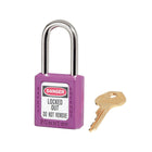 Purple safety padlock with key