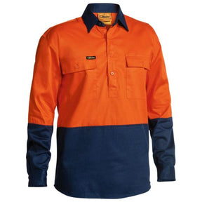 Bisley Hi Vis Closed Front Drill Shirt BSC6267 Orange