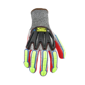 Ansell Ringers® R065 gloves showing red and gray fabric with black protective pad