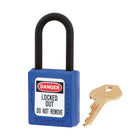 Blue dielectric safety padlock with key