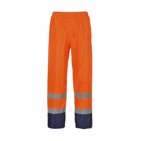 Portwest hi-vis two tone rain pants, front view
