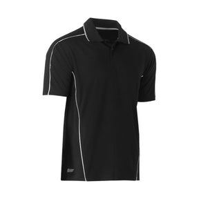 Black polo shirt for workwear with white piping