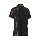 Black women's mesh polo with reflective piping for workwear