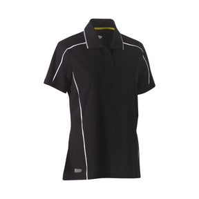 Black women's mesh polo with reflective piping for workwear