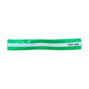 Green First Aider Armband with printed text