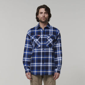 Long sleeve check flannel workwear shirt in blue
