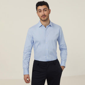 NNT Men's Avignon Stretch Long Sleeve Slim Shirt in light blue