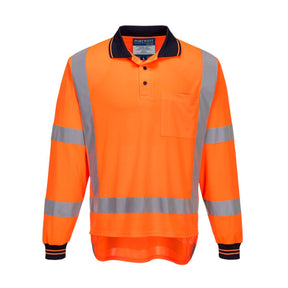 Portwest TTMC long sleeve hi-vis polo shirt, front view