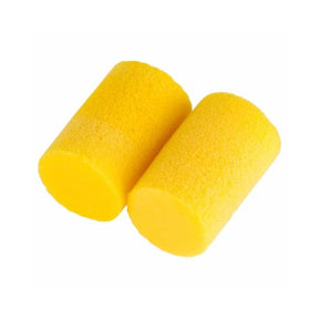 Pair of yellow foam earplugs for noise reduction