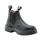 Black women's safety boot with elastic sides and steel toe cap