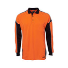 JB's Hi Vis L/S Arm Panel Polo 6AP4L in Orange/Navy