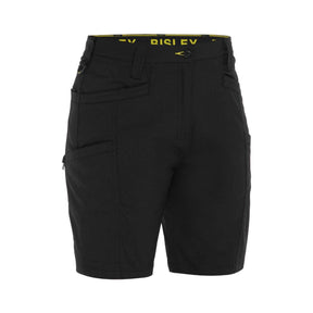 Black women's workwear cargo shorts with zip pockets