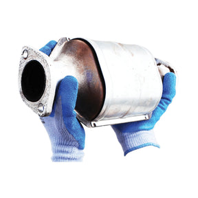 TGC BlueHeat® Heat Resistant Gloves holding a catalytic converter