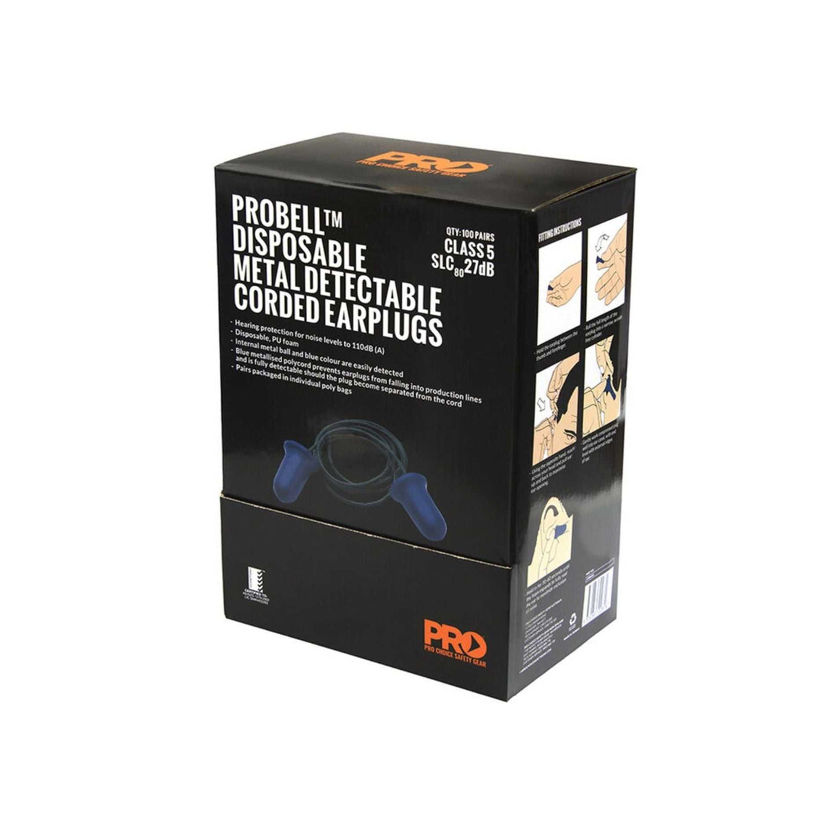 ProChoice Probell Disposable Metal Detectable Corded Earplugs EPBMDC (Box of 100)